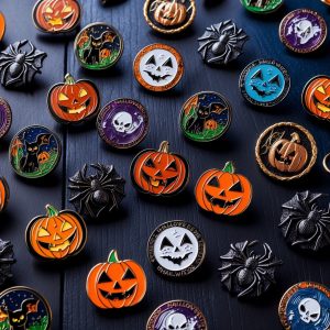 Halloween-themed lapel pins