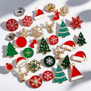 Holiday-themed lapel pins